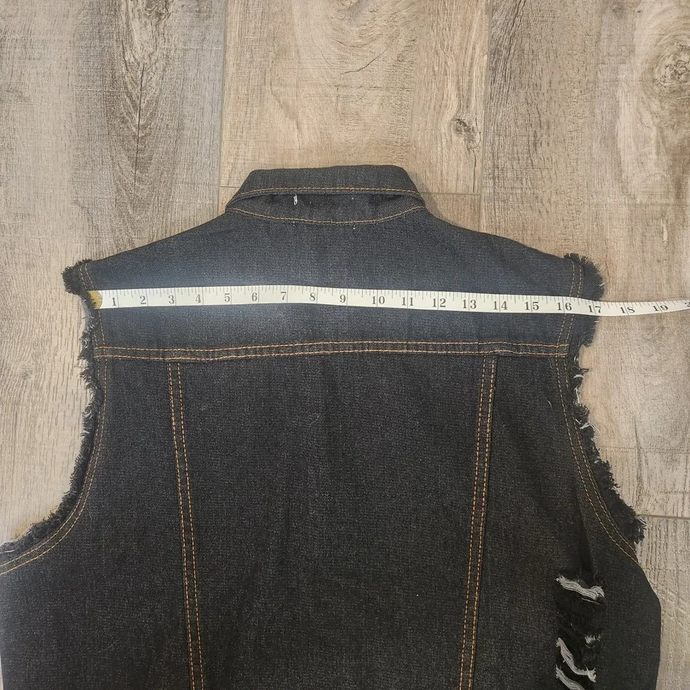 Nasky Denim Vest Mens XL Black Excellent Distressed Sleeveless Trucker Jacket